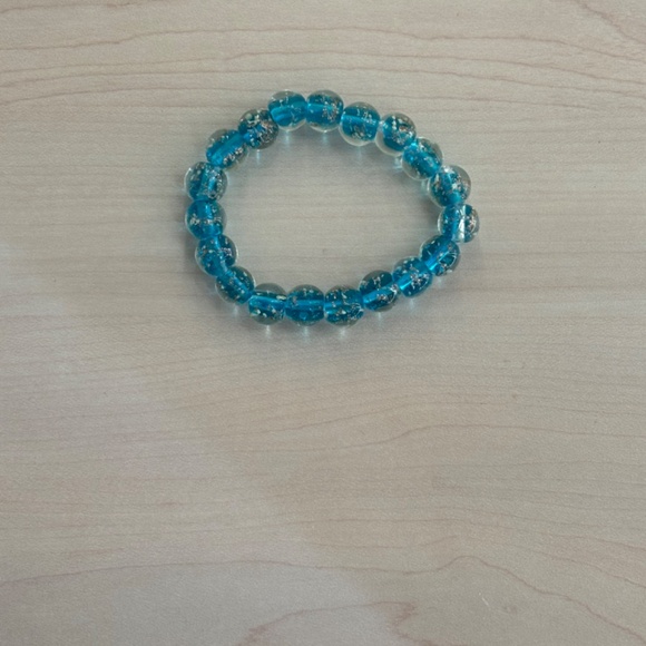 New Aqua Blue Murano Glass Bead Stretch Bracelet  w/ Matching Earrings & Pouch - Picture 4 of 6